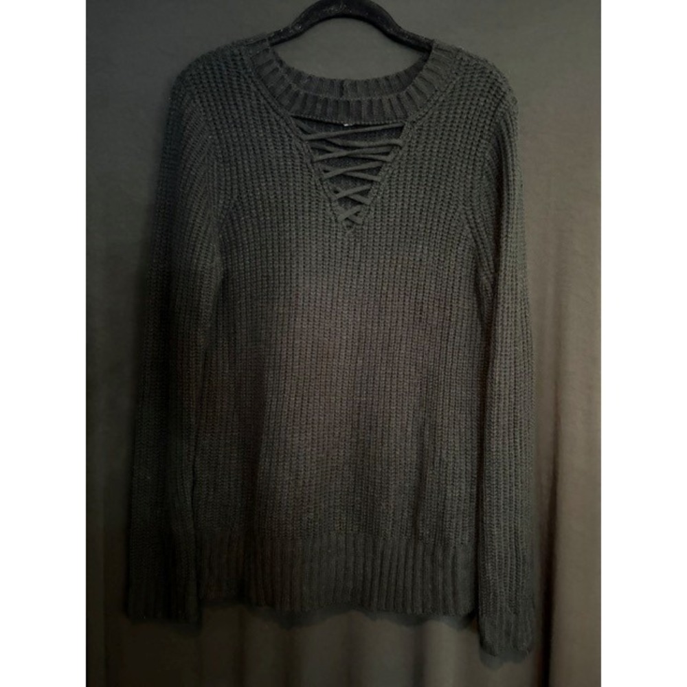 Women's Black Maurices Criss-Cross V Neck Sweater Size L